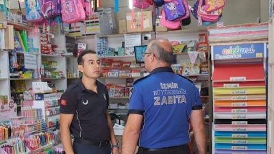 İzmir B&uuml;y&uuml;kşehir Belediyesi Zabıta Dairesi Başkanlığı ekipleri, &ouml;ğrencilerin sağlığı ve