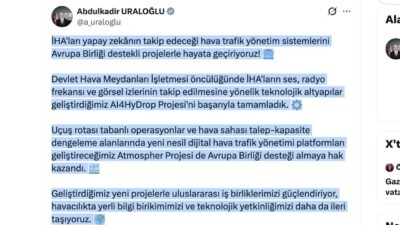 Bakan Uraloğlu, Devlet Hava Meydanları İşletmesi öncülüğünde geliştirilen yapay zeka